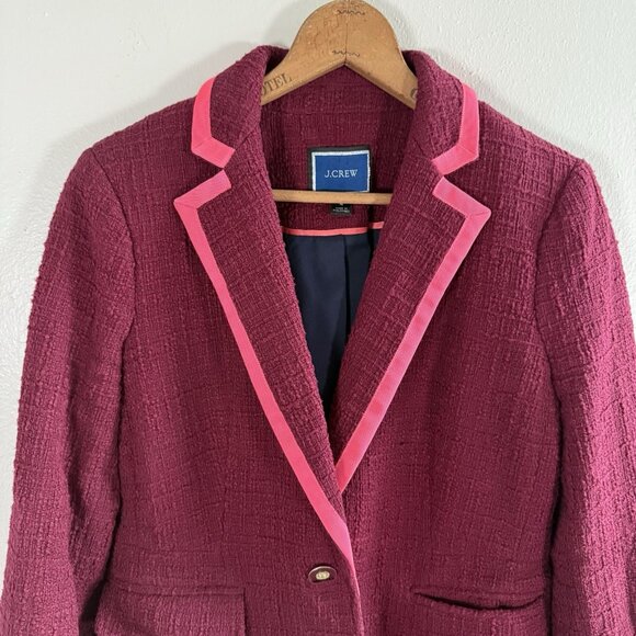 J. Crew Womens Tweed Peplum Blazer Jacket Sz 4 Cotton Preppy Pink Academia - Picture 2 of 11